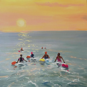 Bright hats and tow floats, wild swimming Greeting card 6” x 6”