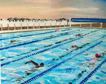 Sunset Swim, art print