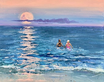 Full moon swim art print