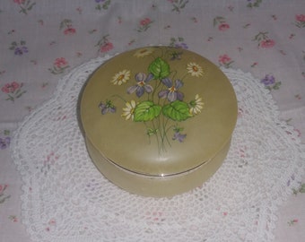 Boîte à bijoux Lefton Alabaster. Violettes et Marguerites. Boîte à bibelots jaune en albâtre. Boîte à bijoux jaune en albâtre.