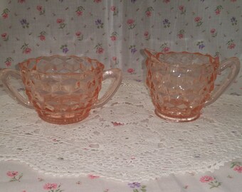 Verre de dépression rose (fr) Jeanette Company Glass - France Ensemble sucre et crème