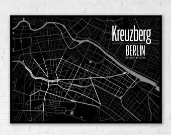 BERLIN Kreuzberg 70x50 cm Poster City Map | hochwertiger Offsetdruck | Karte Berlin Stadtplan schwarz | Xberg | Souvenir | Kiez | Design