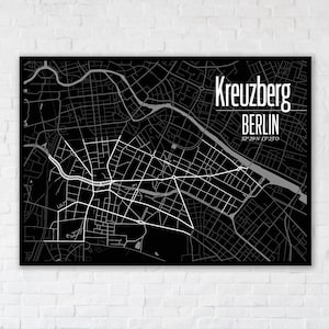 BERLIN Kreuzberg 70x50 cm Poster City Map | hochwertiger Offsetdruck | Karte Berlin Stadtplan schwarz | Xberg | Souvenir | Kiez | Design