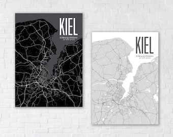 KIEL 50x70 cm Poster mit Umgebung randlos | Karte Landkarte schwarz weiß | Deko Straßen | Schleswig-Holstein | Förde Druck Print Map Design