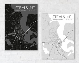 STRALSUND 50x70cm Poster randlos | Landkarte Karte Ostsee Rügen | Straßenkarte Rügenbrücke Strelasund | Print Deko | Mecklenburg-Vorpommern