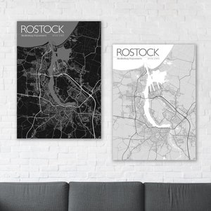 ROSTOCK Poster 30x40 | 50x70 cm | Karte Landkarte Straßenkarte schwarz weiß | Deko Straßen | Mecklenburg-Vorpommern | Ostsee | Print