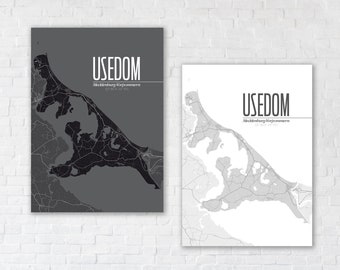 USEDOM 50x70 und 30x40 Poster Karte Landkarte | Ostsee-Insel | Ahlbeck Heringsdorf Zinnowitz | Maritime Deko Küste | Mecklenburg-Vorpommern