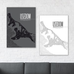 USEDOM 50x70 und 30x40 Poster Karte Landkarte | Ostsee-Insel | Ahlbeck Heringsdorf Zinnowitz | Maritime Deko Küste | Mecklenburg-Vorpommern