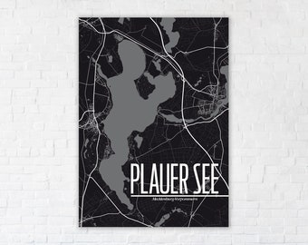 PLAUER SEE 50x70 cm Poster mit Umgebung | Landkarte Karte Seenplatte Plau am See, Malchow | Deko Mecklenburg-Vorpommern | Illustration Deko