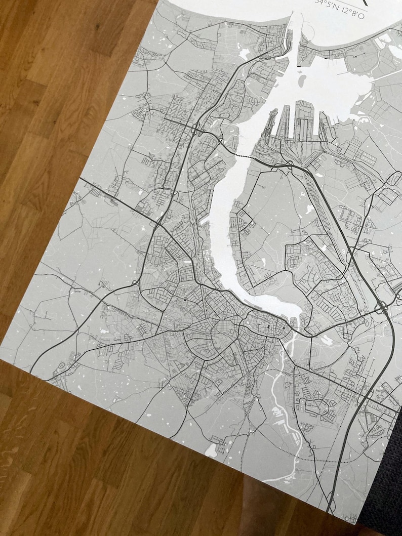 ROSTOCK Poster 30x40 | 50x70 cm | Karte Landkarte Straßenkarte schwarz weiß | Deko Straßen | Mecklenburg-Vorpommern | Ostsee | Print Bild 7