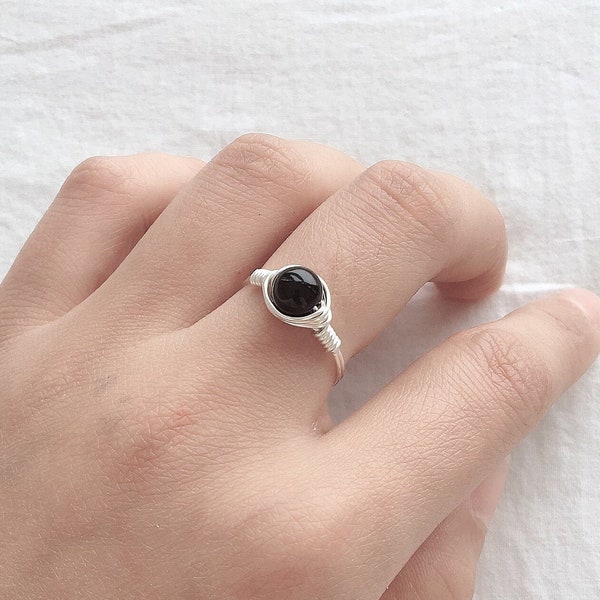 Black Tourmaline Ring • Silver, Rose Gold or Gold Wire • Wire wrapped ring • Gemstone ring • Boho ring • Tourmaline ring • Positivity ring