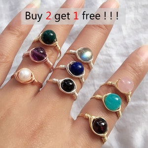 Buy 2 get 1 free ! Gemstone Bead Ring.  Wire Wrapped Bead Ring. Healing Crystal Ring. Choose Your Gemstone.  Silver Ring. Boho Jewelry.