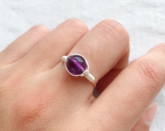 Amethyst Ring, Sterling Silver Ring, Amethyst Ring, Beautiful Ring, Natural Stone, Simple Ring, Handmade Ring, Round Ring, Boho Ring