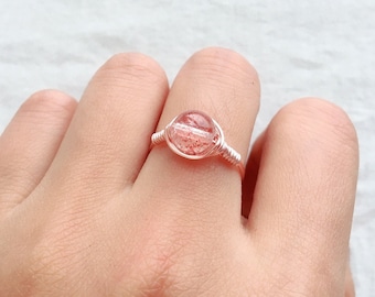 Strawberry quartz. Strawberry quartz ring. Strawberry quartz jewelry. Boho. Witchy. Magical. Spiritual. Strawberry quartz crystal. Unique.