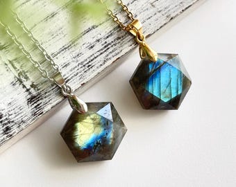 Labradorite hexagram pendant-Healing Natural Stone Yoga Necklace-Energy Stone Moonstone , Birthday Gift, Gemstone Necklace, Christmas Gift