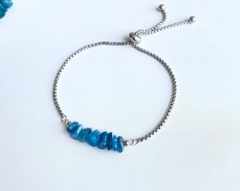 Blue Apatite  Bracelet, Adjustable Bracelet, Raw Crystal, Apatite Crystal, Gemstone Bracelet, Rose Gold Bracelet, Bridal Gift Jewelry