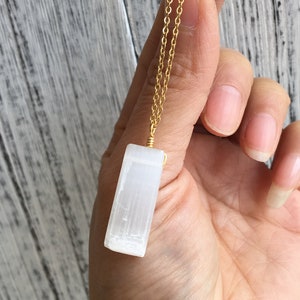 Small selenite crystal pendant,selenite crystal necklace,Gold raw rough selenite crystal, selenite wand pendant, selenite stick,gift for her