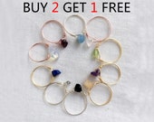Buy 2 get 1 free Raw Gemstone Ring- Dainty Ring - Stacking Ring - Raw Crystal Ring - Birthday present -Birthstone-Sister gift-Simple ring