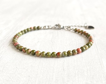Natural Unakite Minimalist Bracelet-Dainty Bracelet-Healing Crystal Delicate Spiritual Protection-Best gift for her - Christmas Gift