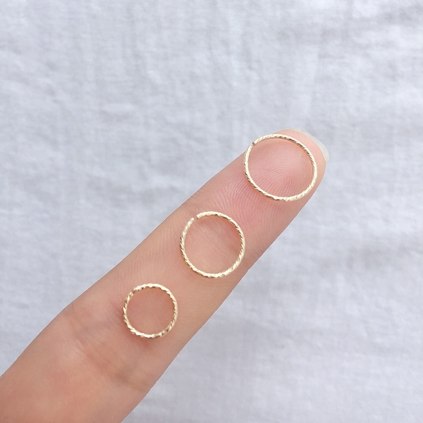 14K Gold Fill Diamond Cut Helix piercing Nose Ring/Sparkle Tiny cartilage Hoop Earring/20 Gauge Nose Hoop/Septum