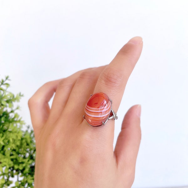 Carnelian Ring, Red Agate Ring, Gemstone Ring, Crystal Rings, Silver plate  ring, Best gift for her , Christmas Gift