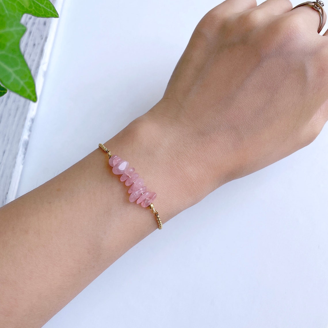Rose quartz Bracelet Adjustable Bracelet Raw Crystal Rose Etsy