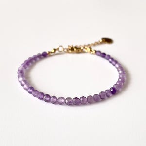 Faceted Amethyst Minimalist Bracelet -Natural Stone Dainty Bracelet- Healing Crystal Delicate Spiritual Protection Gift - Best gift for her