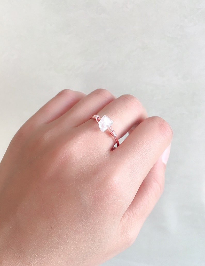 Minimalist Raw Clear Quartz Ring Minimal Sterling Silver Wire Etsy