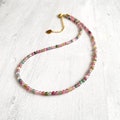 Minimalist Rainbow tourmaline beaded Necklace,Dainty jewelry, valentines day gift,Protection healing necklace, Gift for Her, Christmas Gift