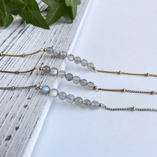 Labradorit Halskette - Labradorit Perlen Halskette - Labradorit Schmuck - Labradorit Choker - Jahrestag - Geschenk für Frauen / Sie / Mutter