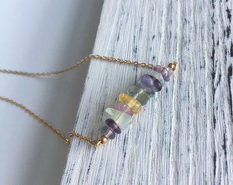 Fluorite Necklace, Bohemian Necklace, Natural Color Fluorite Necklace, Fluorite Jewellery, Birthday Gift, Gemstone Necklace-Gift for her