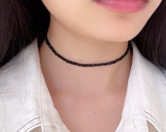 Black Spinel Necklace, Black Spinel Jewelry, Layering, Beaded, Layering Necklace, 3mm, Womens, UNISEX, Best gift for her, Christmas gifts