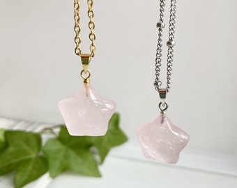 Rose Quartz Pentagram Necklace, Genuine Rose Quartz, Valentine's Day Gift, Gemstone Jewelry, Healing crystal necklace, Gift for Her