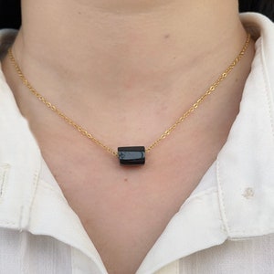Collana di tormalina nera, collana di protezione, collana di pietra nera, collana di cristallo nero, pietra preziosa nera, meditazione, oro rosa/argento