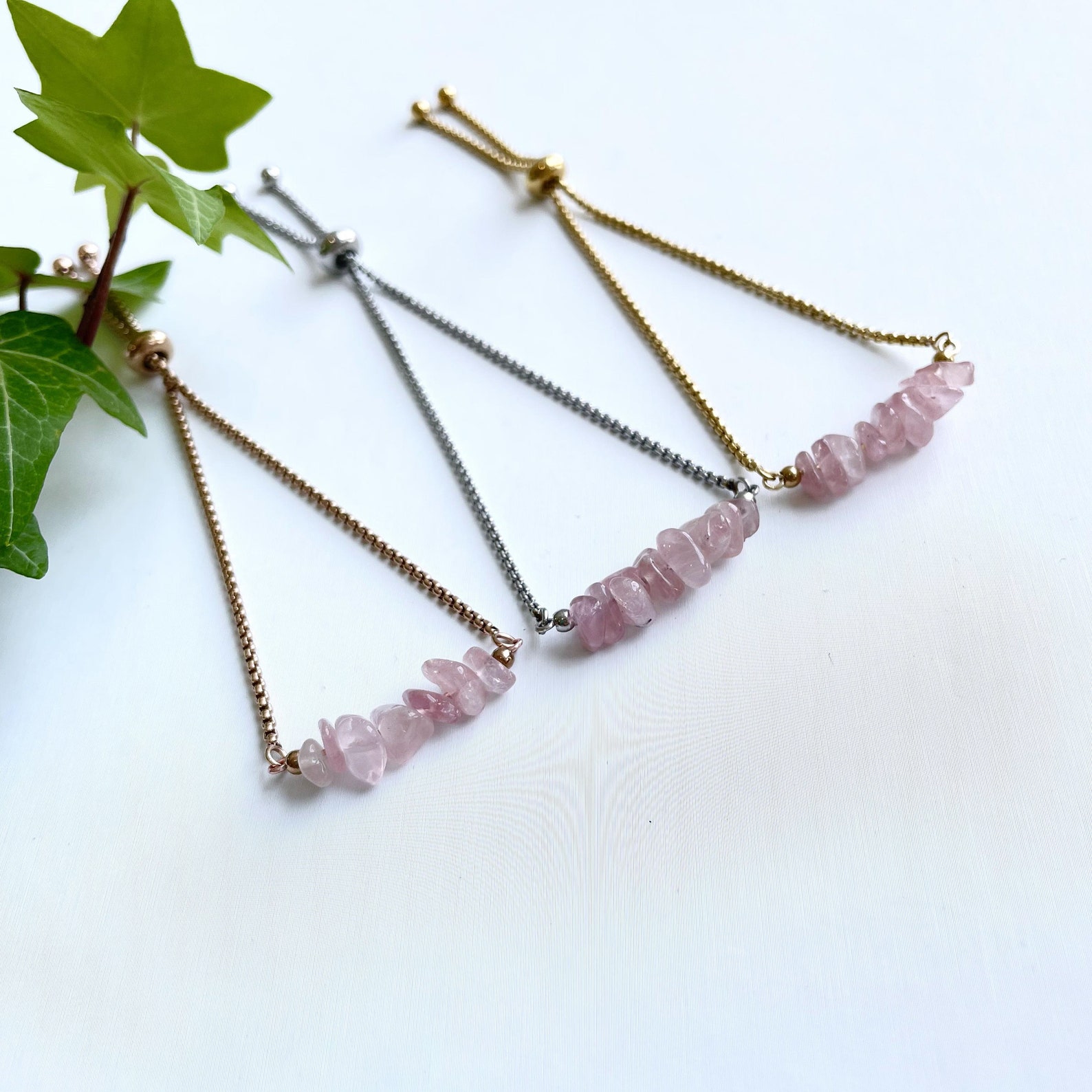 Rose quartz Bracelet Adjustable Bracelet Raw Crystal Rose Etsy