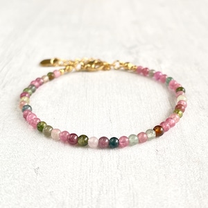 Minimalist Tourmaline Bracelet -Natural Stone Dainty Bracelet- Healing Crystal Yoga Bracelet -Spiritual Protection October Birthstone Gift