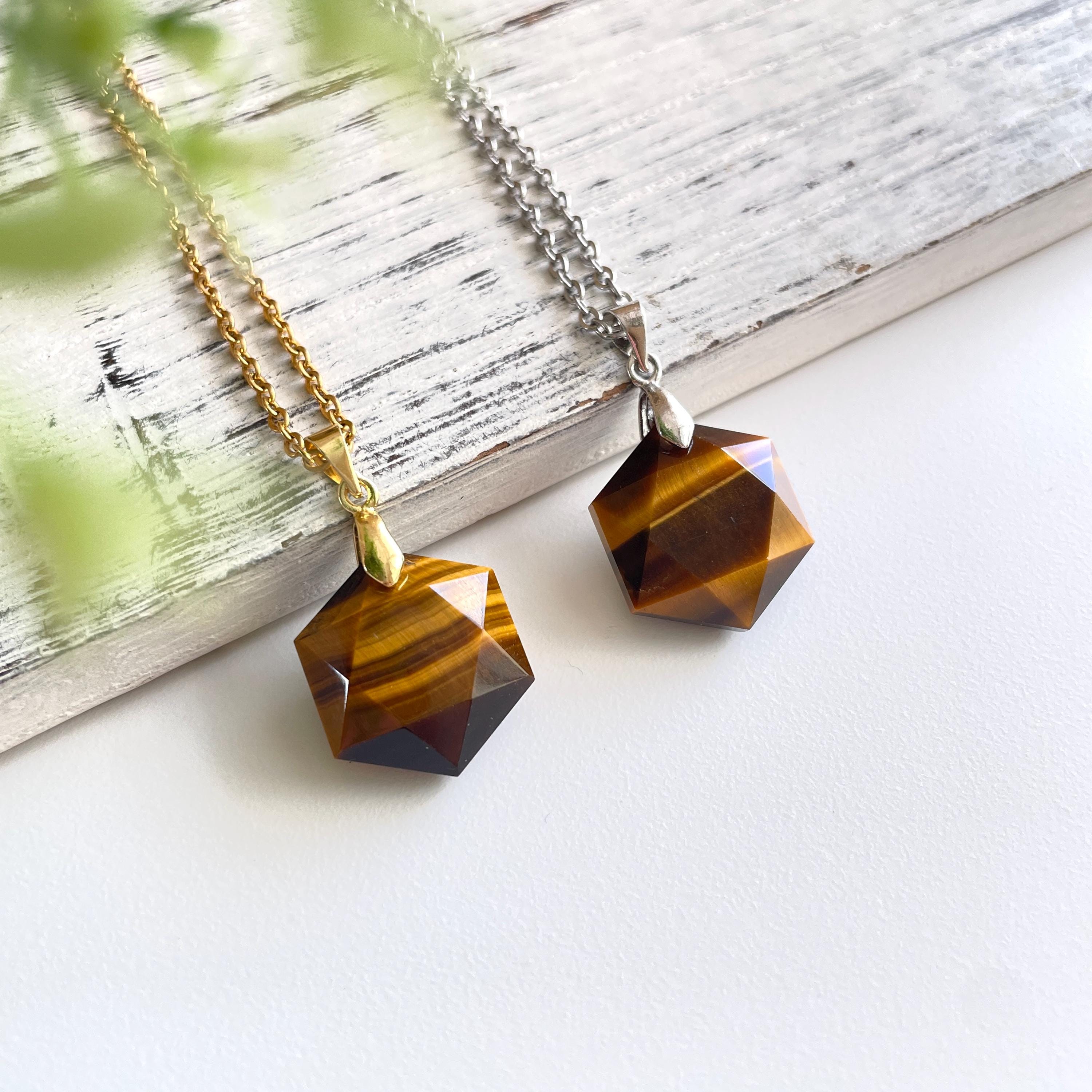 Tiger'Eye hexagram Necklace, Protection & Courage Healing Crystal Jewelry, Layering Necklace, Healing Necklace- Gift For Women/ Her/ mom
