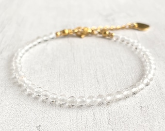 Minimalist Bracelet -Clear Quartz beaded Bracelet -Natural Stone Dainty Bracelet- Healing Crystal Spiritual Protection-Best gift for her/Mom