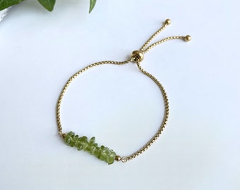 Raw Peridot bracelet - August Birthstone gift for women - gemstone bolo bracelet - Crystal Healing Intention Bracelet - Unique Gift for her