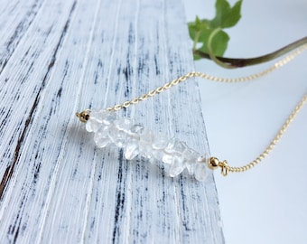 Raw clear quartz  bar necklace for women - Crystal healing necklace - crystal chain choker - Dainty gold necklace-Gift for Her