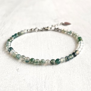 Moss Agate Minimalist Bracelet -Natural Stone Dainty Bracelet- Healing Crystal Delicate Spiritual Protection Gift - Best gift for her
