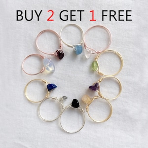 Buy 2 get 1 free ! Raw Gemstone Ring- Dainty Ring - Stacking Ring -  Raw Crystal Ring - Birthday present -Birthstone-Sister gift-Simple ring