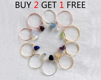 Buy 2 get 1 free ! Raw Gemstone Ring- Dainty Ring - Stacking Ring -  Raw Crystal Ring - Birthday present -Birthstone-Sister gift-Simple ring