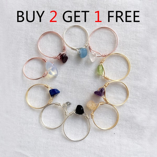 Buy 2 get 1 free ! Raw Gemstone Ring- Dainty Ring - Stacking Ring -  Raw Crystal Ring - Birthday present -Birthstone-Sister gift-Simple ring