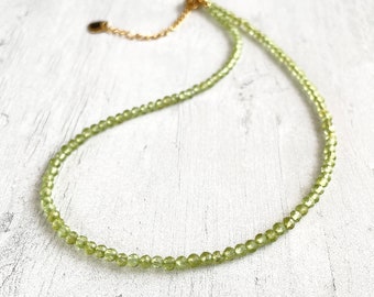Natural Faceted Peridot bead Necklace,  Minimalist Dainty crystal jewelry, valentines day , Protection healing necklace, Gift for Her