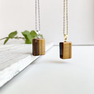 Rectangle Tiger&#39;Eye Necklace, Protection & Courage Healing Crystal Jewelry, Layering Necklace, Healing Necklace- Gift For Women/ Her/ mom