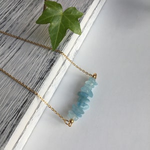 Aquamarine Necklace, March Birthstone, Raw Crystal Gemstone, Dainty Gold Layering Jewelry, Girlfriend Gift for Her, Jewelry for Woman