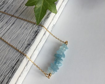 Aquamarine Necklace, March Birthstone, Raw Crystal Gemstone, Dainty Gold Layering Jewelry, Girlfriend Gift for Her, Jewelry for Woman