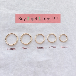 Buy 2 get 1 free ! Thin Nose Ring Hoop / Small Gold Nose Ring / Small Open Hoop Nose Ring / 24 gauge 20 gauge 22 gauge /6mm 7mm 8mm 9mm 10mm