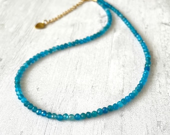 Faceted Apatite Minimalist Necklace, Natural Stone Dainty Necklace -Healing Crystal Delicate Spiritual Protection-Gift for Her, Christmas